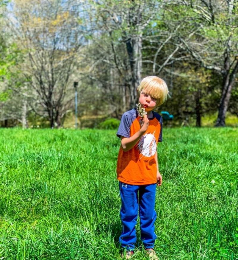 Fletcher blowing dandelions